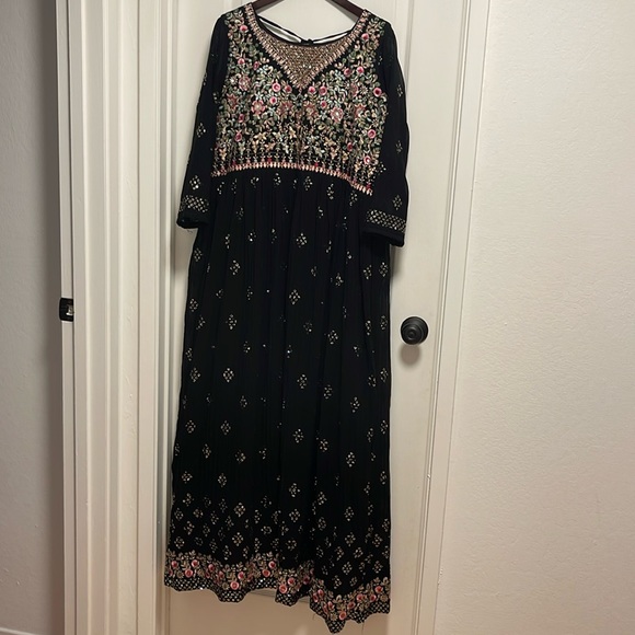 Hand Crafted Dresses & Skirts - Indian Gown / Anarkali black with pink and gold